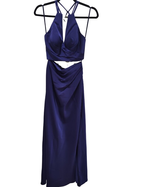 La Femme Dresses & Skirts - La Femme Elegant Deep Blue Two-Piece Satin Evening Dress